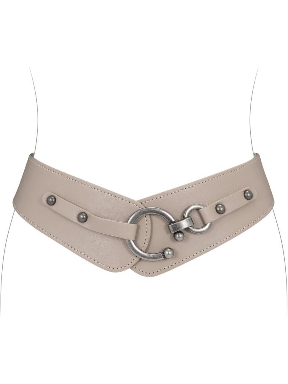 Women's Beige Elastic Wide Belt Retro Stretchy Belt Vintage Belt Silver Buckle